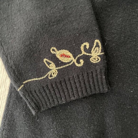 Carole Little Wool Beaded Embroidered Knit Sweater Women Size Large Black Floral - Picture 6 of 10